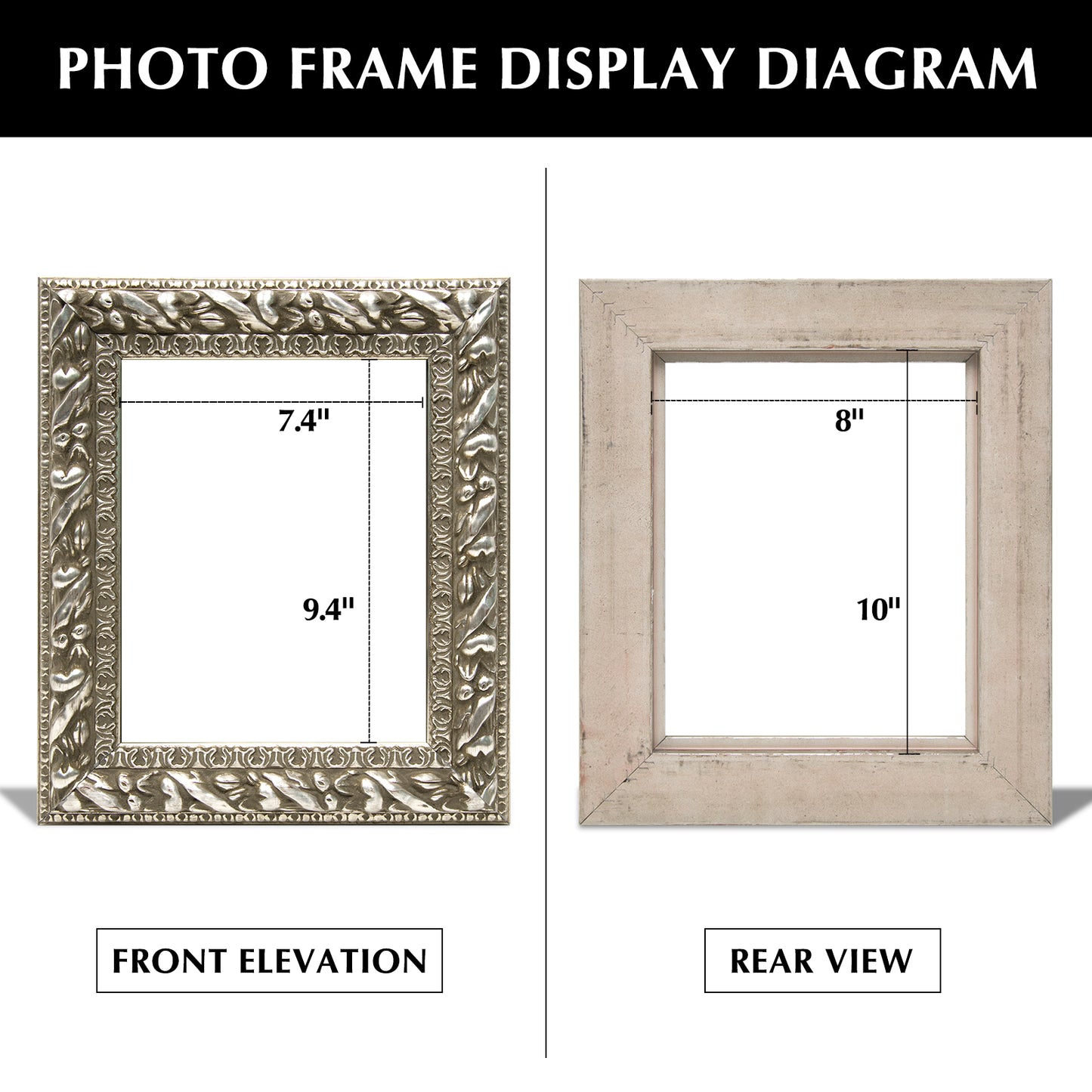 Solid Wood Frame for 8x10 Canvas Paintings, Finished Antique Ornate Retro Silver Canvas Frames for Oil Painting Art Prints, for Home Living Room Wall Decor (Empty Frame Only, No Backboard and Glass)