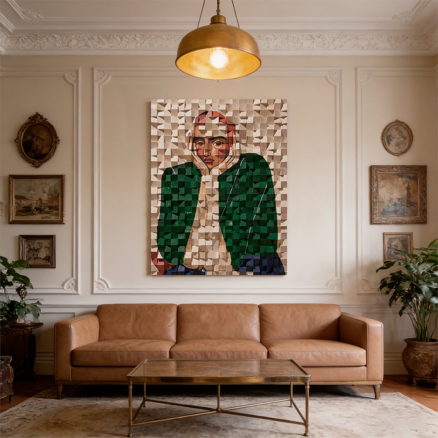 Modern Wooden Wall Art 3D Wood Wall Decor for Living Room:Portrait Thinker