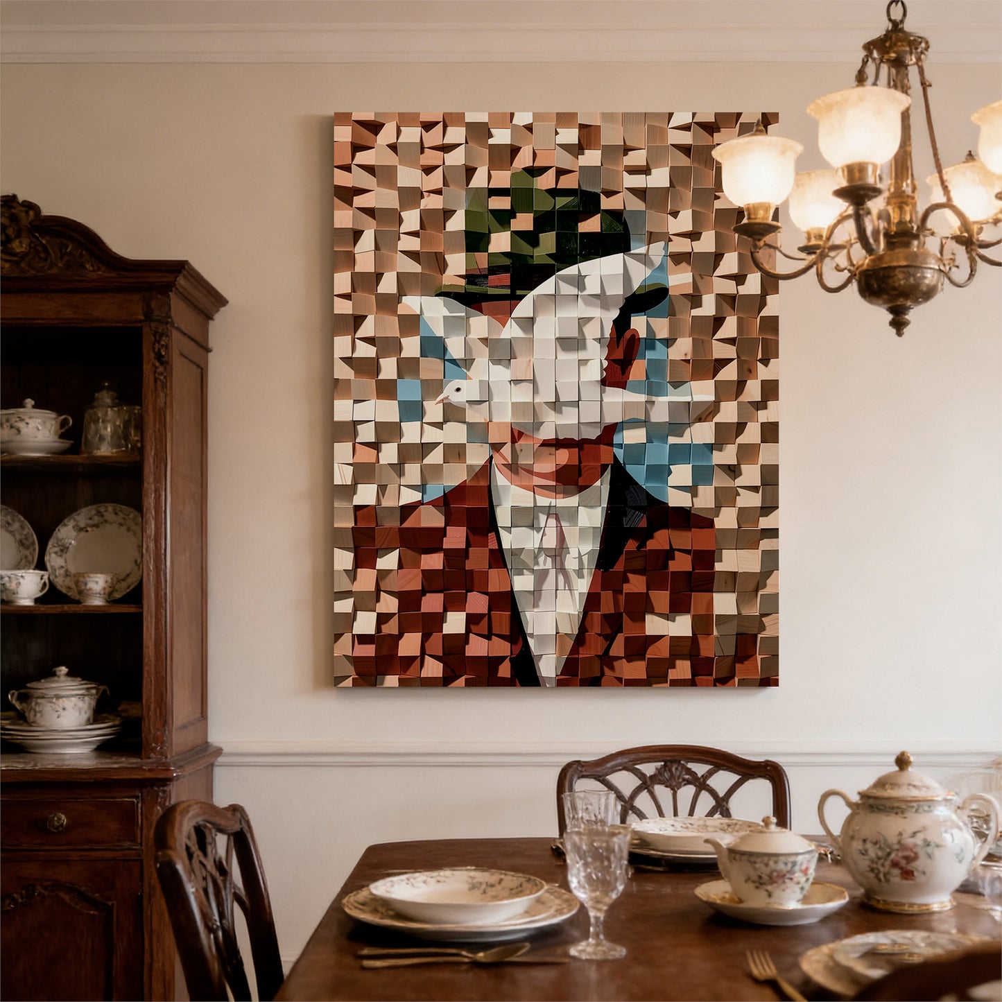 Modern Wooden Wall Art 3D Wood Wall Decor for Living Room:Gentleman in Suit and Dove
