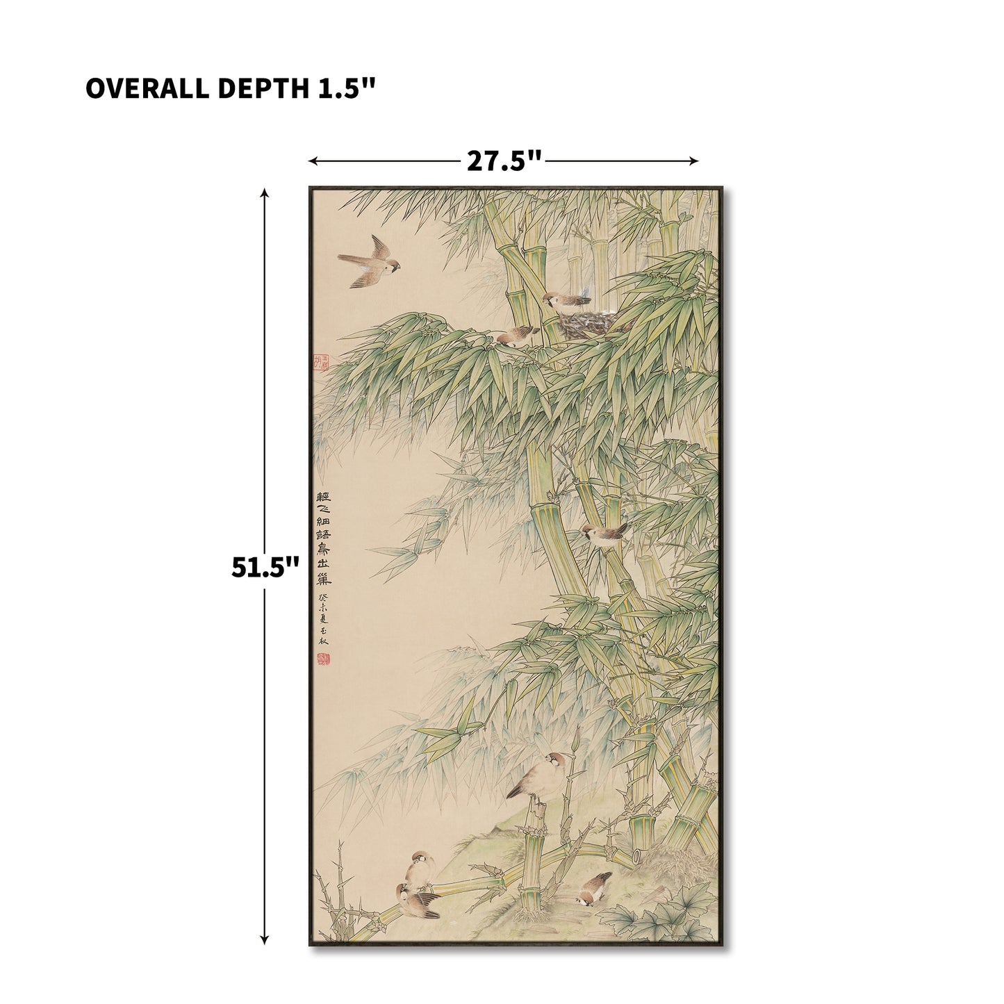 "Birds fly out of their nests in the clear rain" framed silk prints