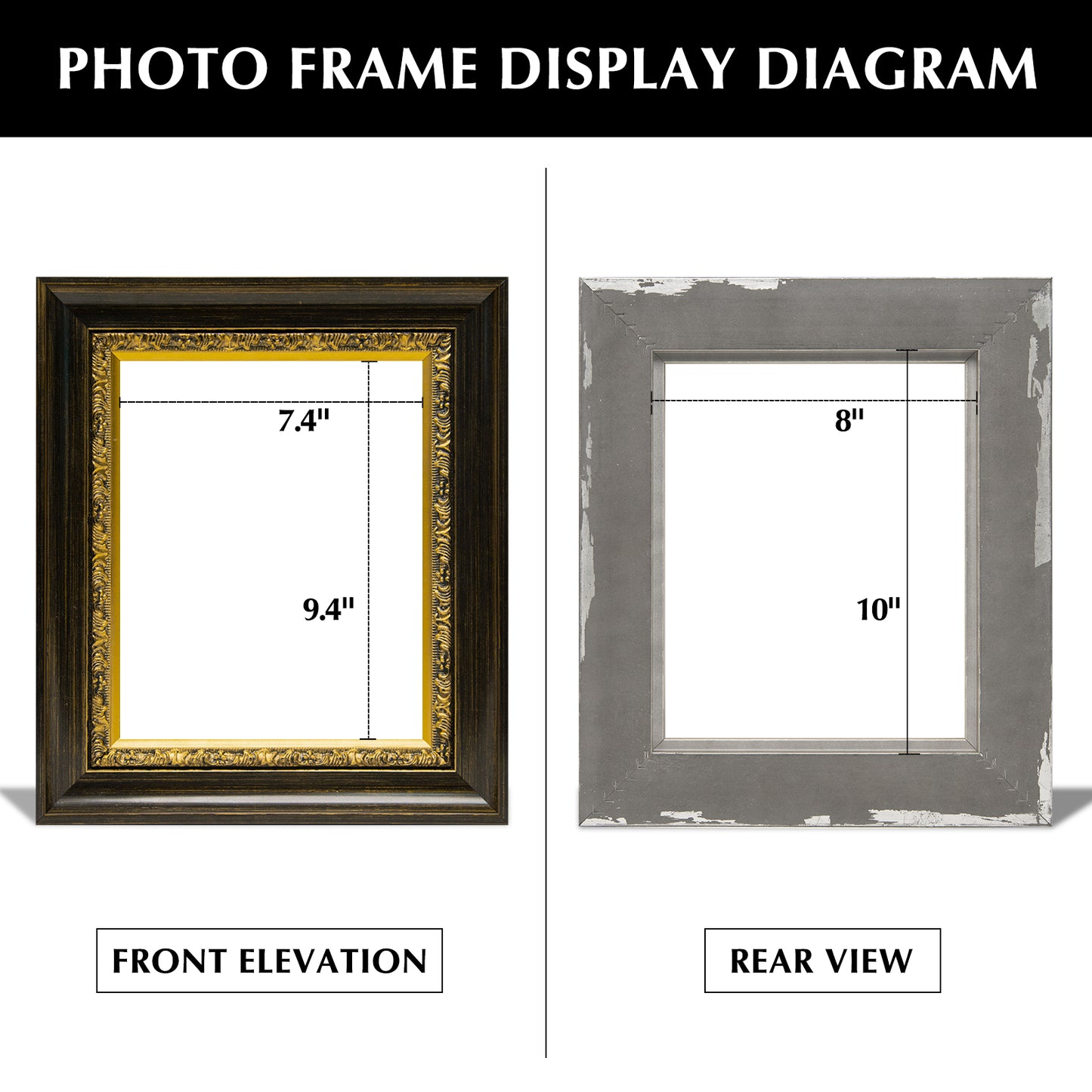 Solid Wood Frame for 8x10 Canvas Paintings, Finished Antique Ornate Black Gold Canvas Frames for Oil Painting Art Prints, for Home Living Room Wall Decor (Empty Frame Only, No Backboard and Glass)