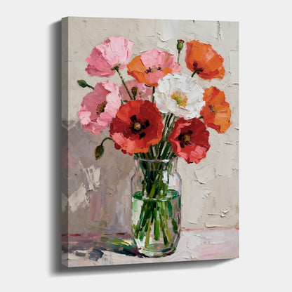 Modern Abstract Wall Art, Hand-painted Oil Painting for Living Room Home Decoration- Flowers in Vase