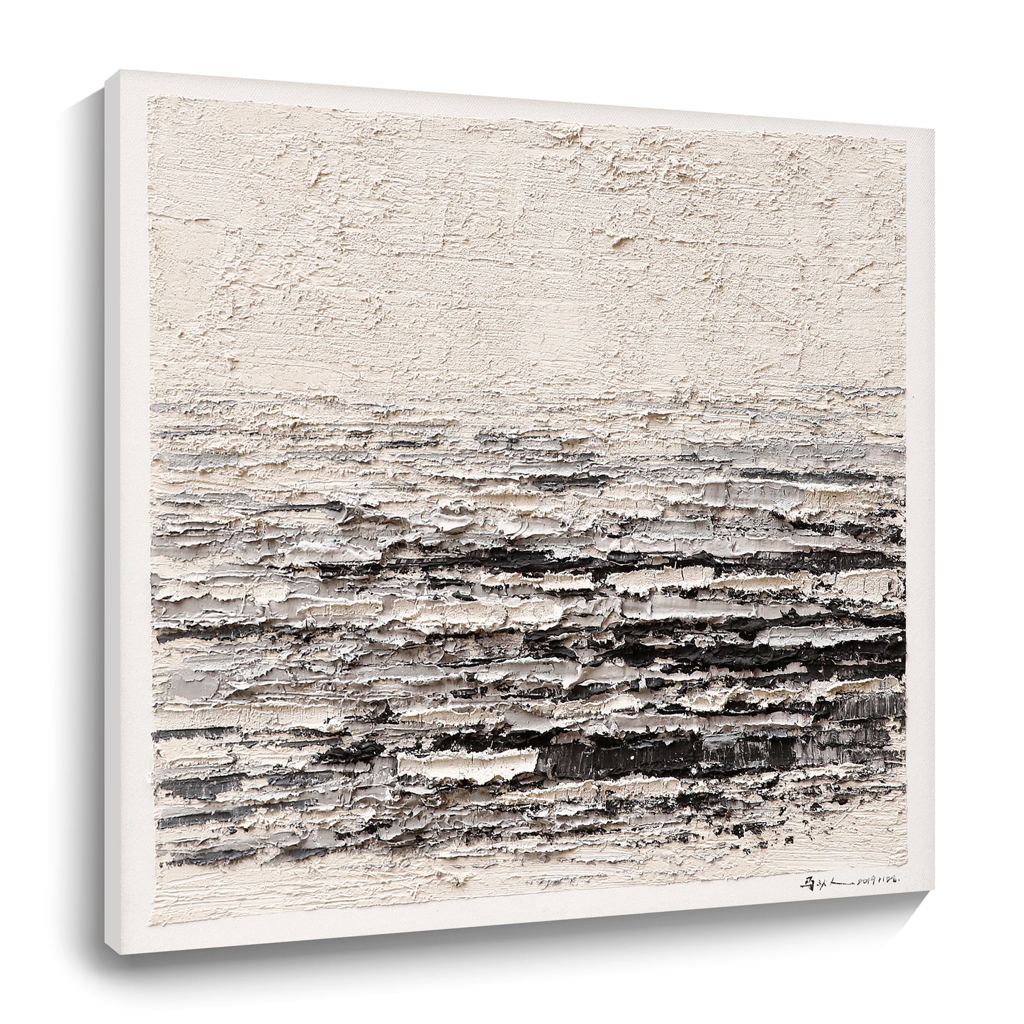 Black and white abstract thick texture painting