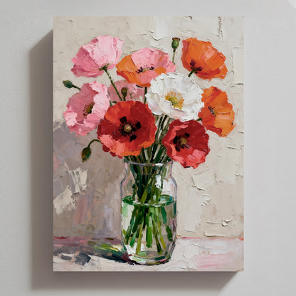 Modern Abstract Wall Art, Hand-painted Oil Painting for Living Room Home Decoration- Flowers in Vase
