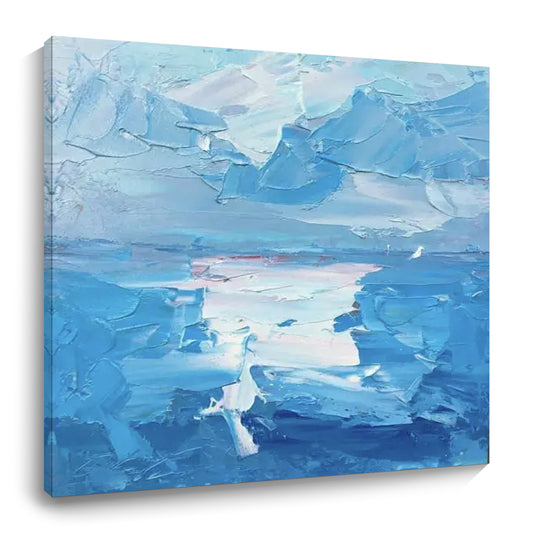 Blue hand-painted oil painting