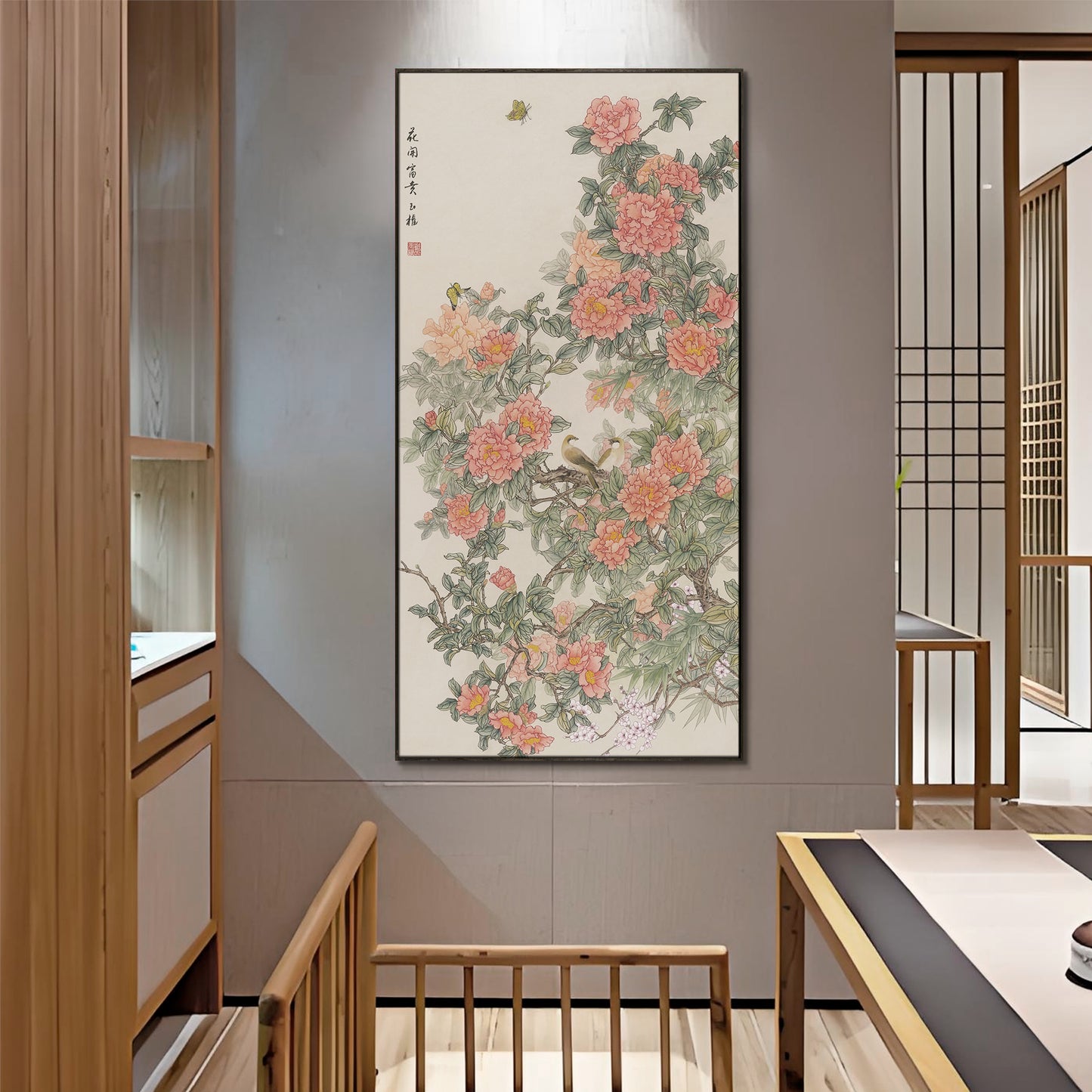 "Spring scenery for the people" framed silk prints