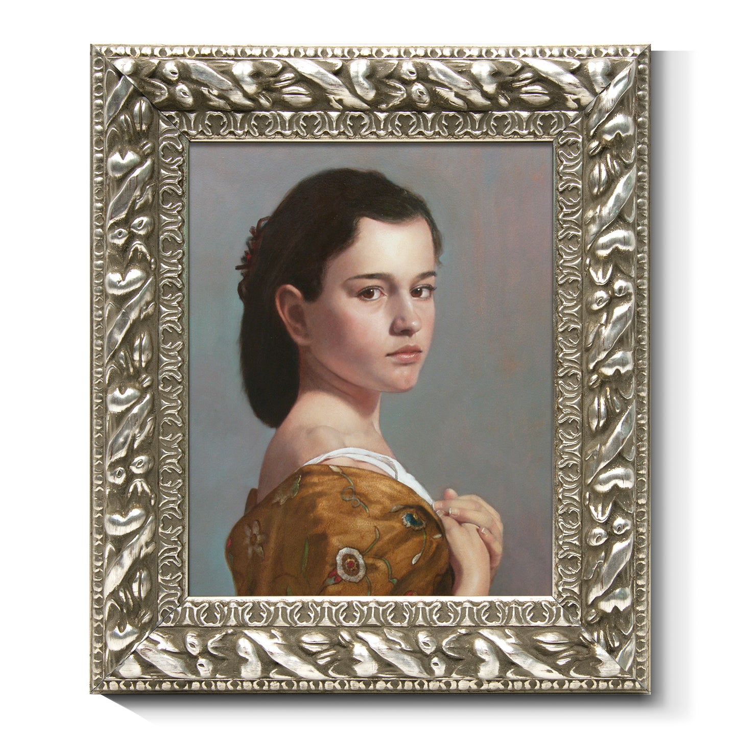 Solid Wood Frame for 8x10 Canvas Paintings, Finished Antique Ornate Retro Silver Canvas Frames for Oil Painting Art Prints, for Home Living Room Wall Decor (Empty Frame Only, No Backboard and Glass)