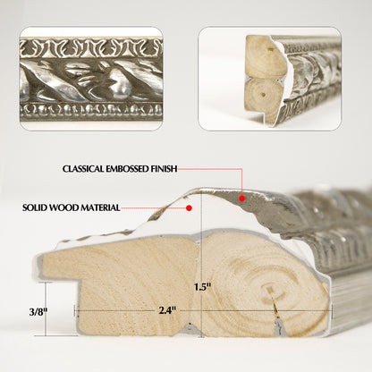 Solid Wood Frame for 8x10 Canvas Paintings, Finished Antique Ornate Retro Silver Canvas Frames for Oil Painting Art Prints, for Home Living Room Wall Decor (Empty Frame Only, No Backboard and Glass)