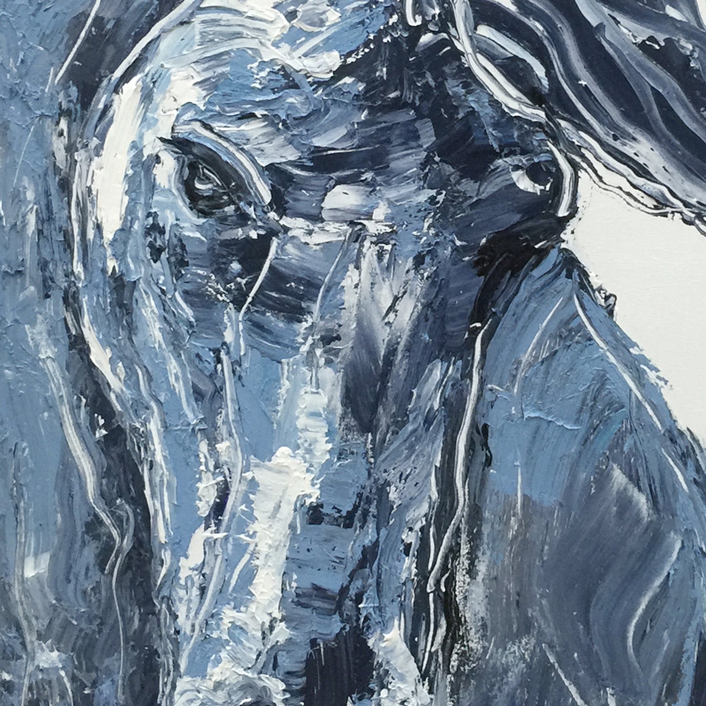 Blue steed wall art, hand-painted oil painting