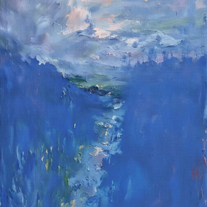 "Sea of Healing" modern abstract wall art, hand-painted oil painting.