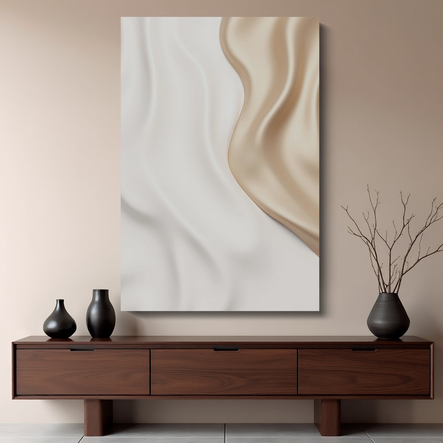 Beige and white wall sculptures, 3D wooden wall art, simple wall-mounted home decoration.