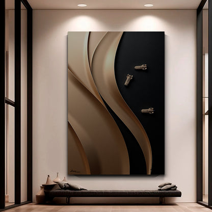 Black and brown wall sculpture, 3D wooden wall art, simple wall decoration.