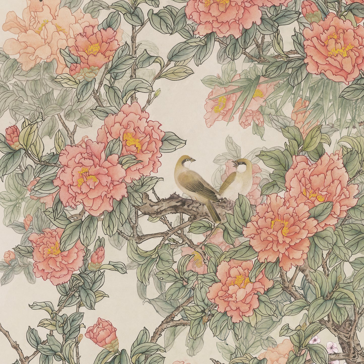 "Spring scenery for the people" framed silk prints