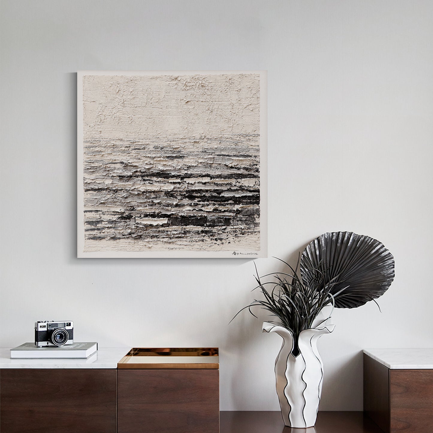 Black and white abstract thick texture painting