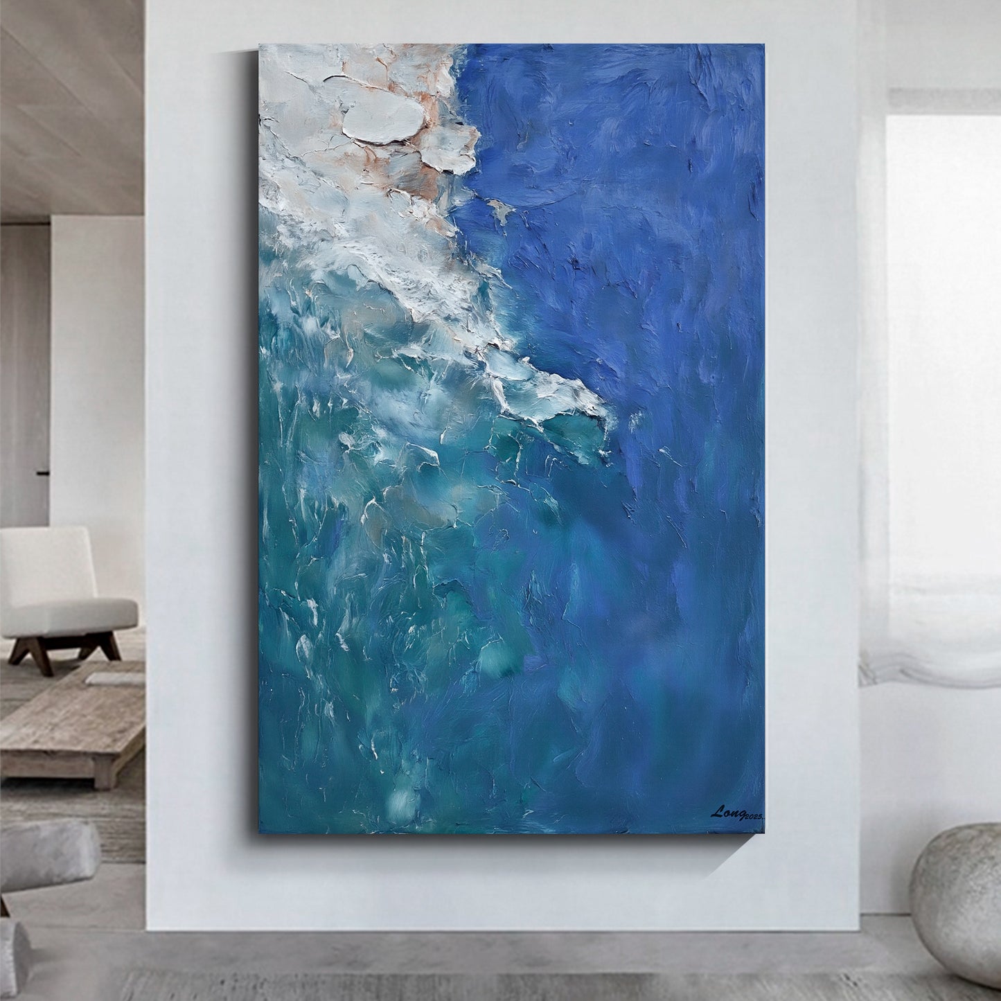 "Sea of Healing" modern abstract wall art, hand-painted oil painting.
