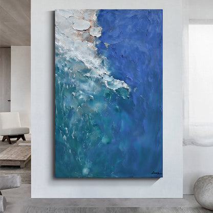 "Sea of Healing" modern abstract wall art, hand-painted oil painting.