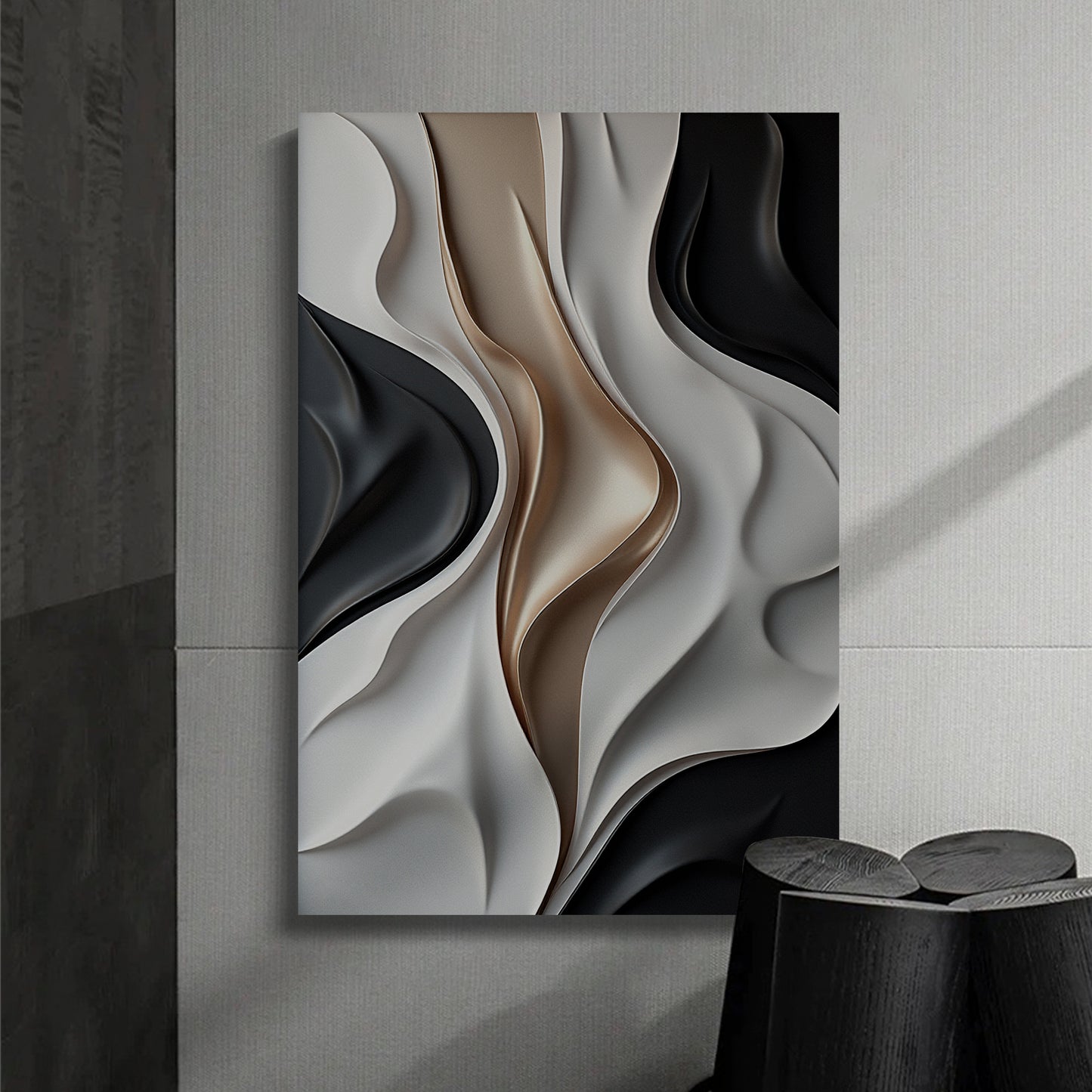 Gray, black and brown wall sculptures, 3D wooden wall art, simple wall decoration.