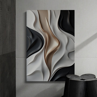 Gray, black and brown wall sculptures, 3D wooden wall art, simple wall decoration.