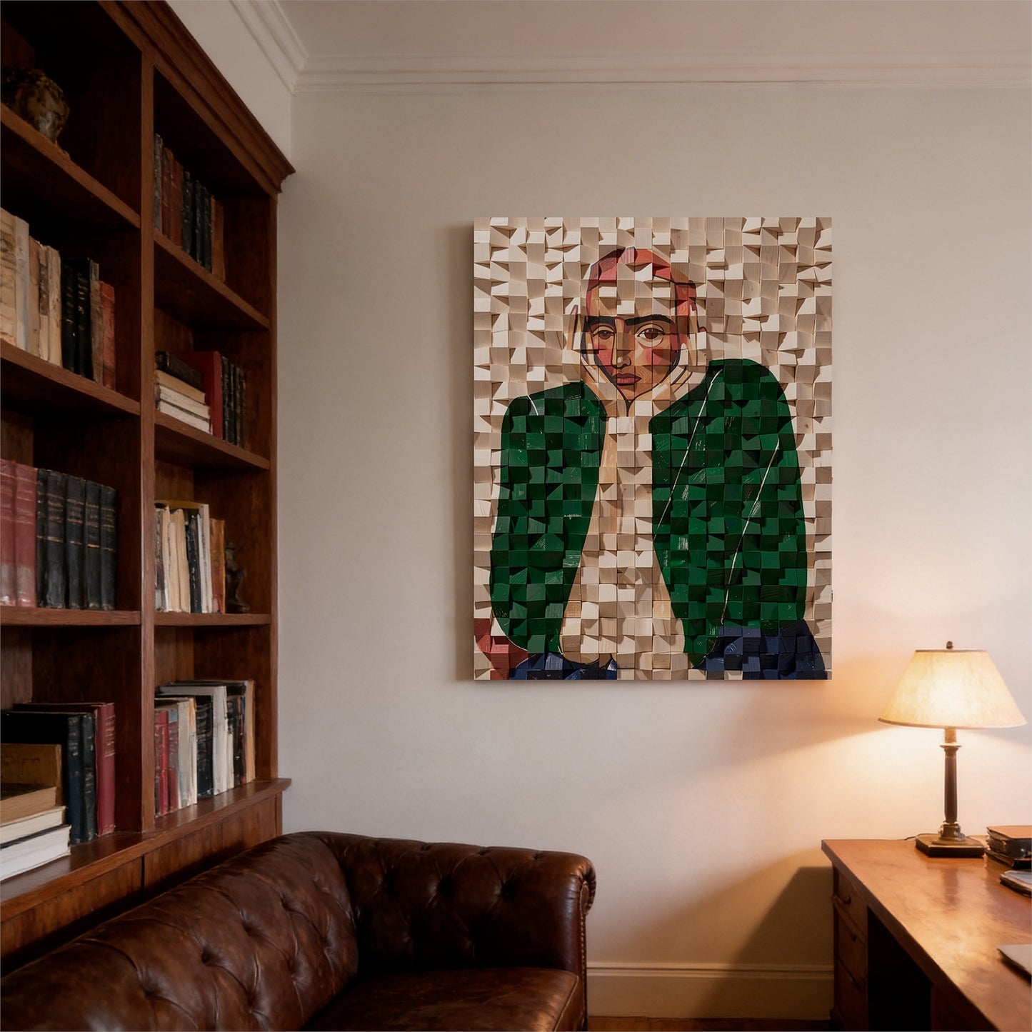 Modern Wooden Wall Art 3D Wood Wall Decor for Living Room:Portrait Thinker