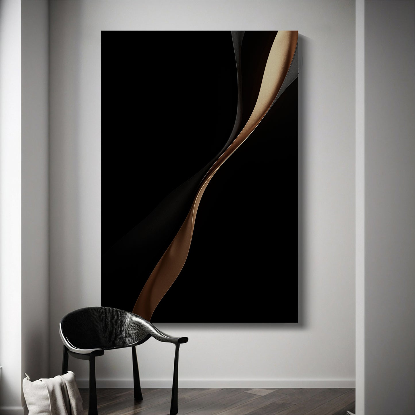 Black and brown wall sculpture, 3D wooden wall art, simple wall decoration.