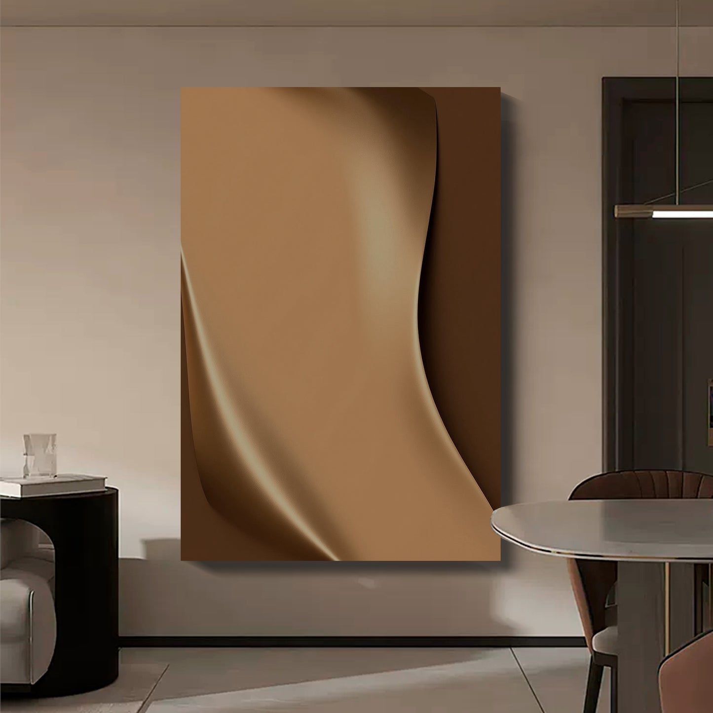 Light brown wall sculpture, 3D wooden wall art, simple wall-mounted home decoration.