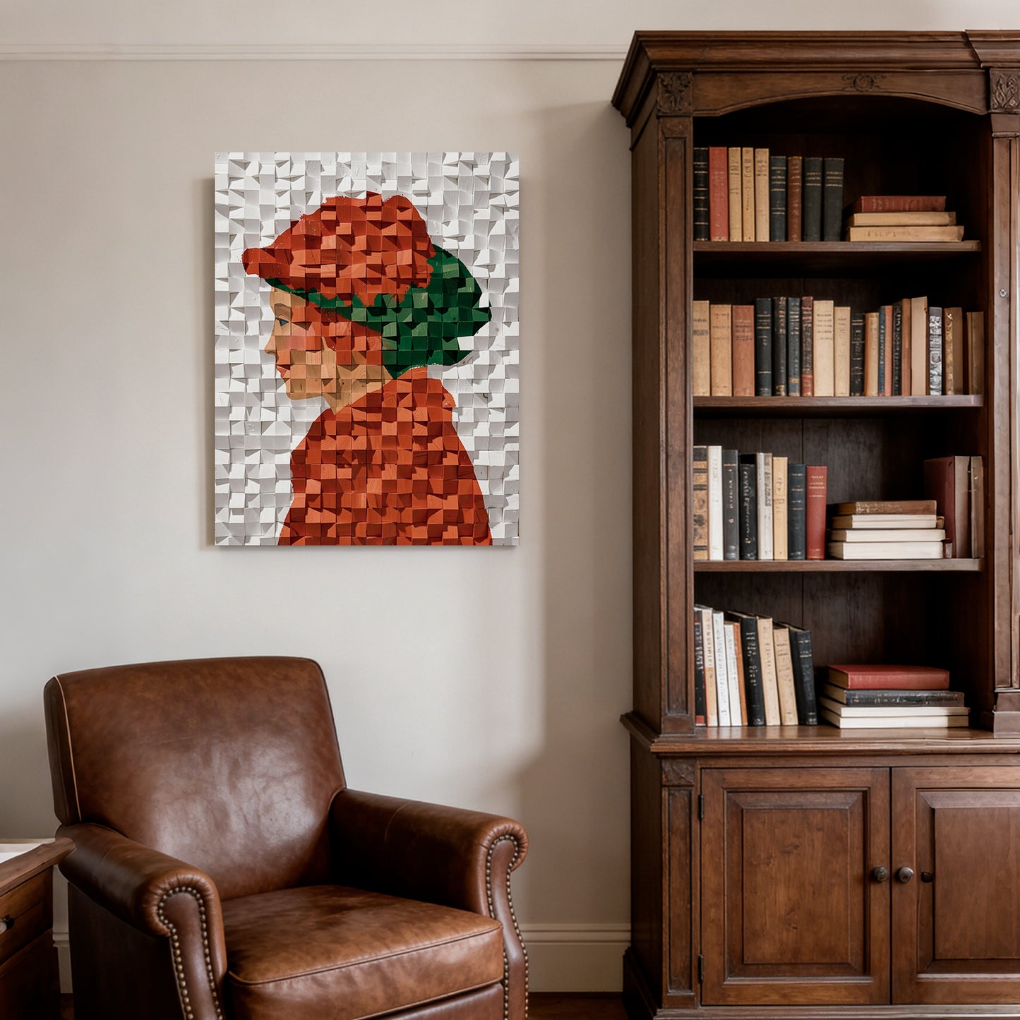 Modern Wooden Wall Art 3D Wood Wall Decor for Living Room:Portrait Lady with Hat