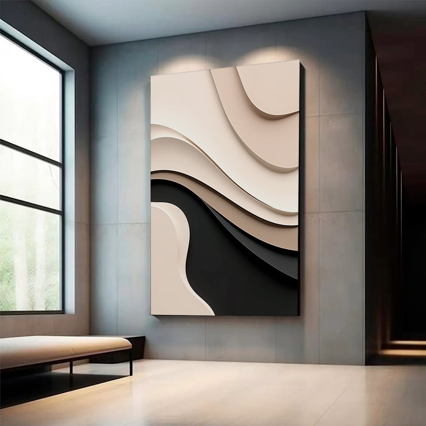 Beige and Brown Black Wall Sculptures, 3D Wood Wall Art, Minimalist Wall Hanging Home Décor