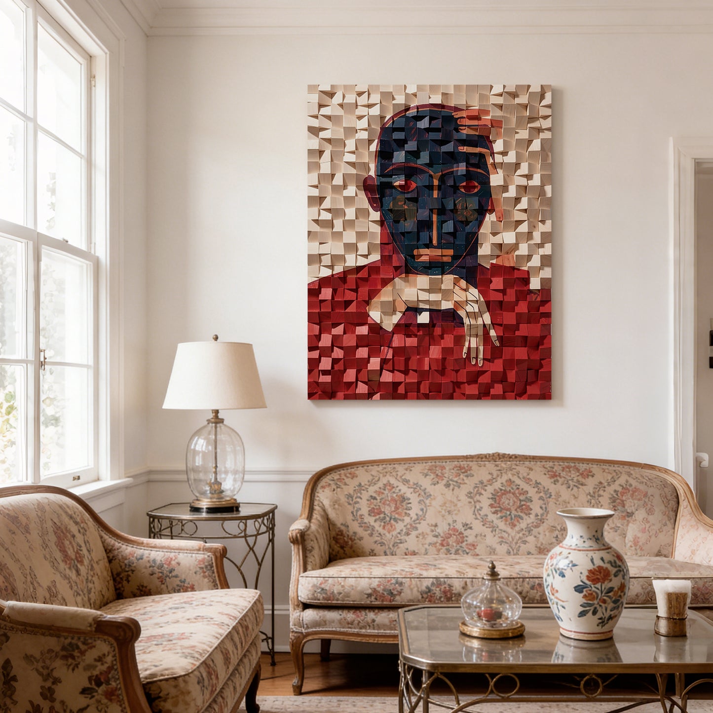 Modern Wooden Wall Art 3D Wood Wall Decor for Living Room:Portrait Thinking