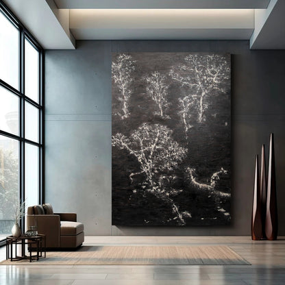 Black abstract wall art, hand-painted oil painting