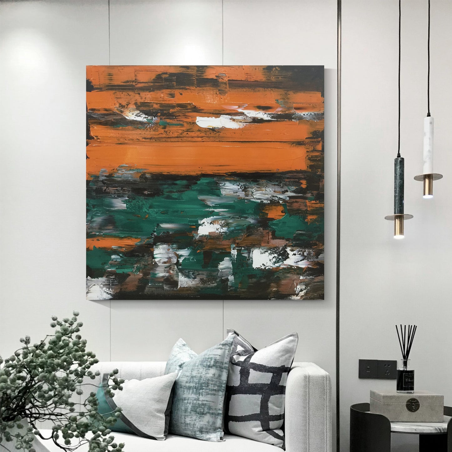 "Ink Orange Quadrant"Hand Painting