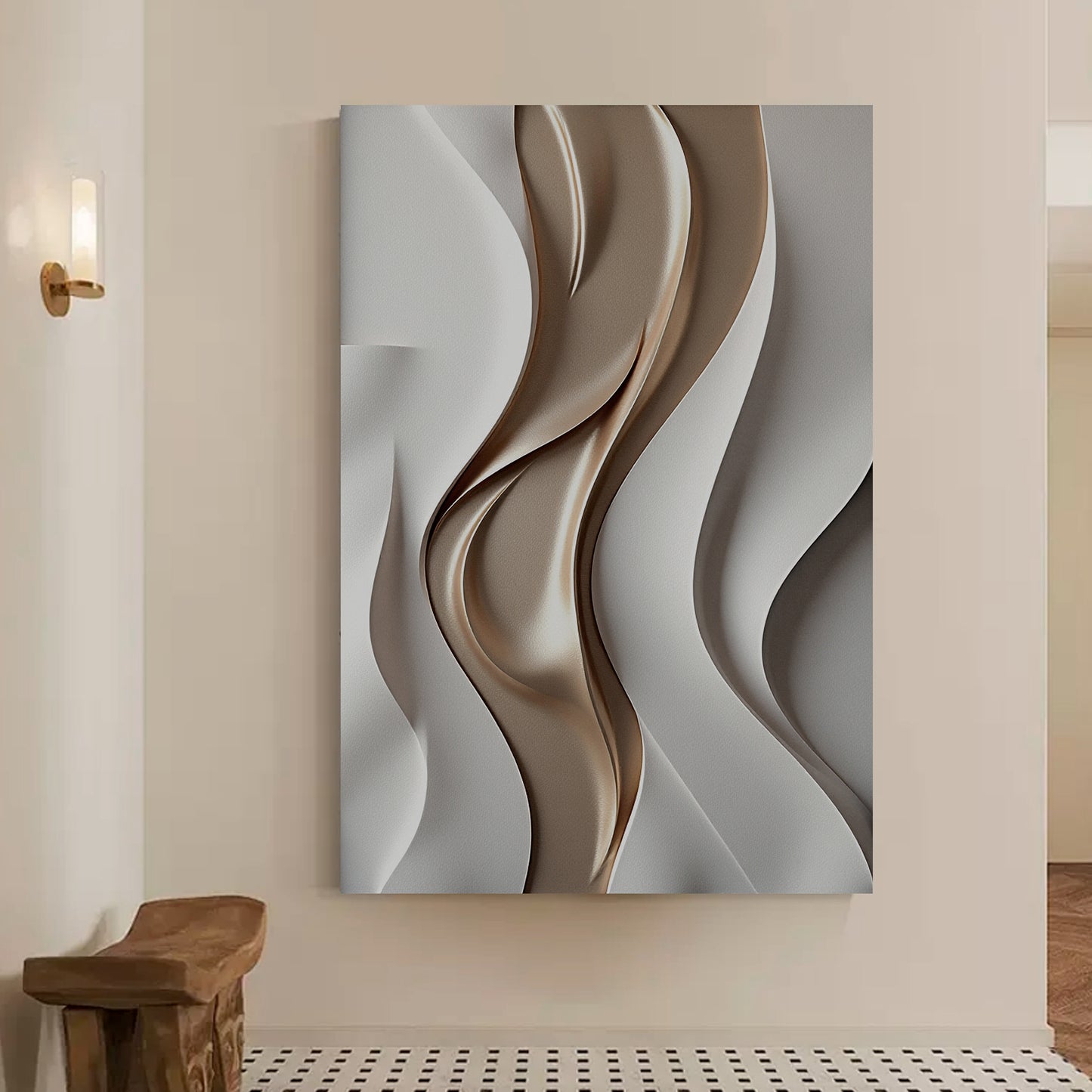 Beige and brown wall sculptures, 3D wooden wall art, simple wall-hung home decoration.