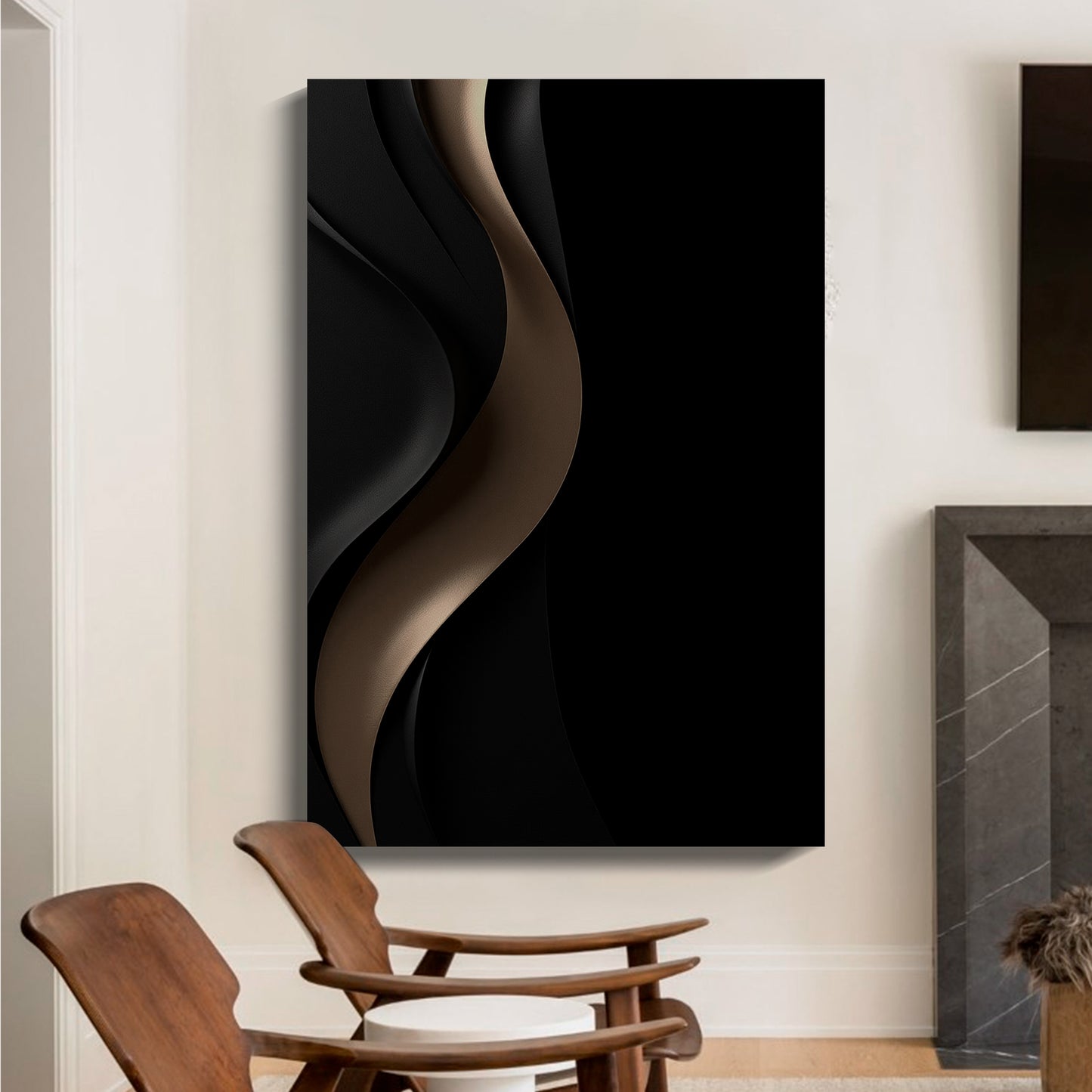 Black and brown wall sculpture, 3D wooden wall art, simple wall decoration.