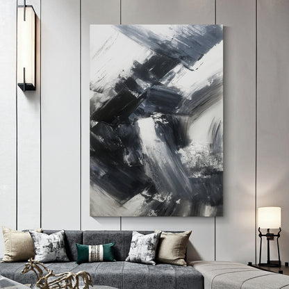 Black, white and gray simple wall art, hand-painted oil painting
