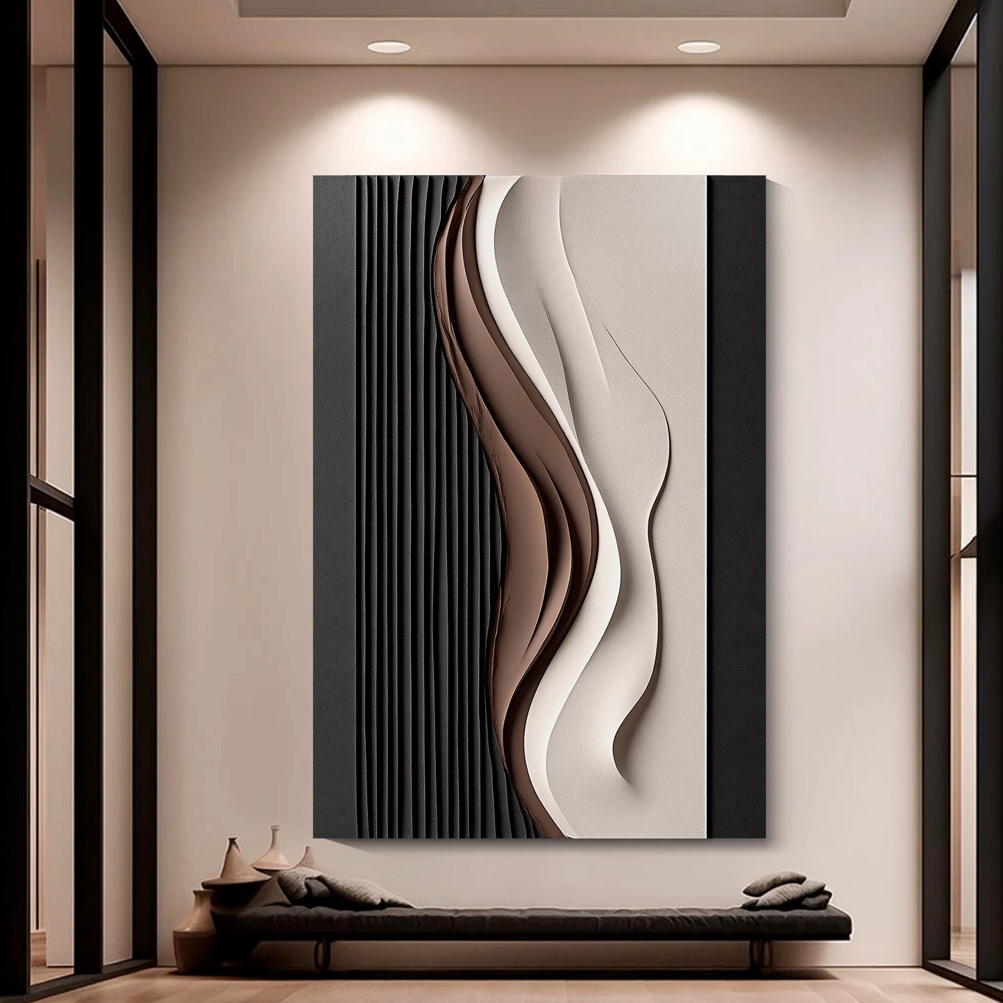 Beige and Brown Black Wall Sculptures, 3D Wood Wall Art, Minimalist Wall Hanging Home Decor