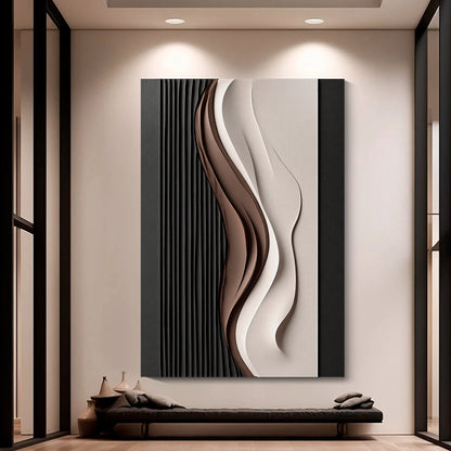 Beige and Brown Black Wall Sculptures, 3D Wood Wall Art, Minimalist Wall Hanging Home Decor