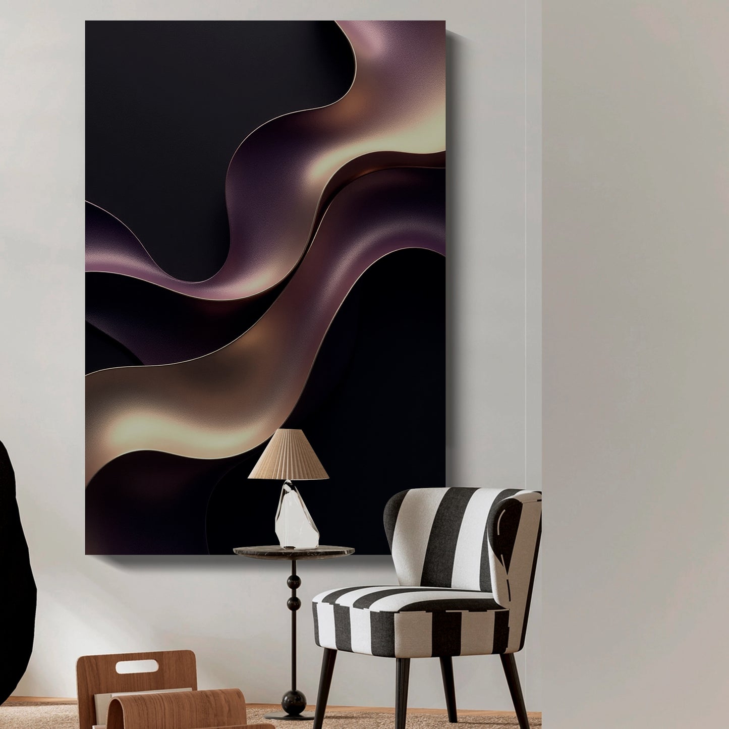 Black, purple and brown wall sculptures, 3D wooden wall art, simple wall decoration.