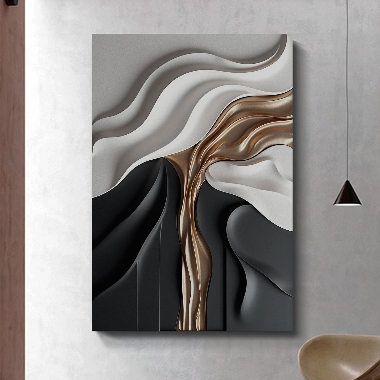 Gray, black and brown wall sculptures, 3D wooden wall art, simple wall decoration.