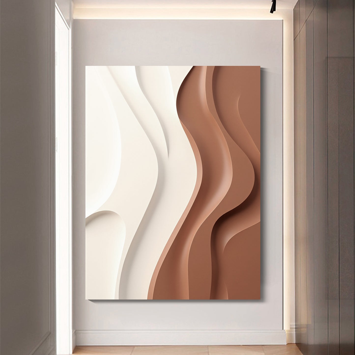 Beige and Brown Wall Sculptures, 3D Wood Wall Art, Minimalist Wall Hanging Home Decor