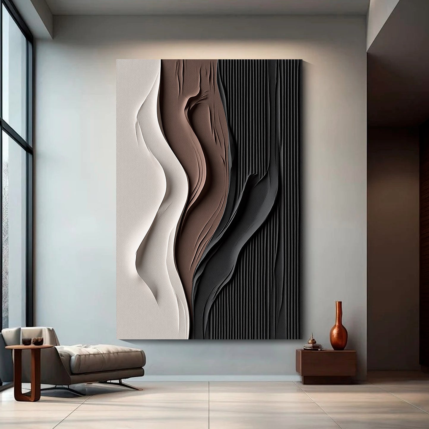 Beige and Brown Black Wall Sculptures, 3D Wood Wall Art, Minimalist Wall Hanging Home Decor