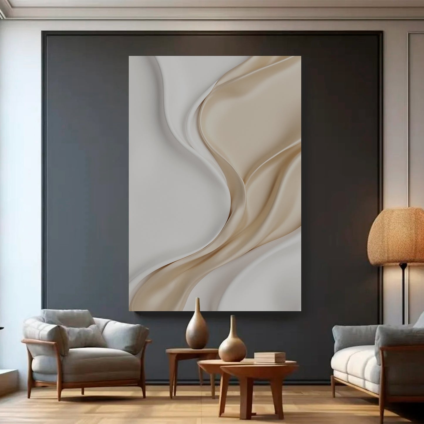 Beige and white wall sculptures, 3D wooden wall art, simple wall-mounted home decoration.