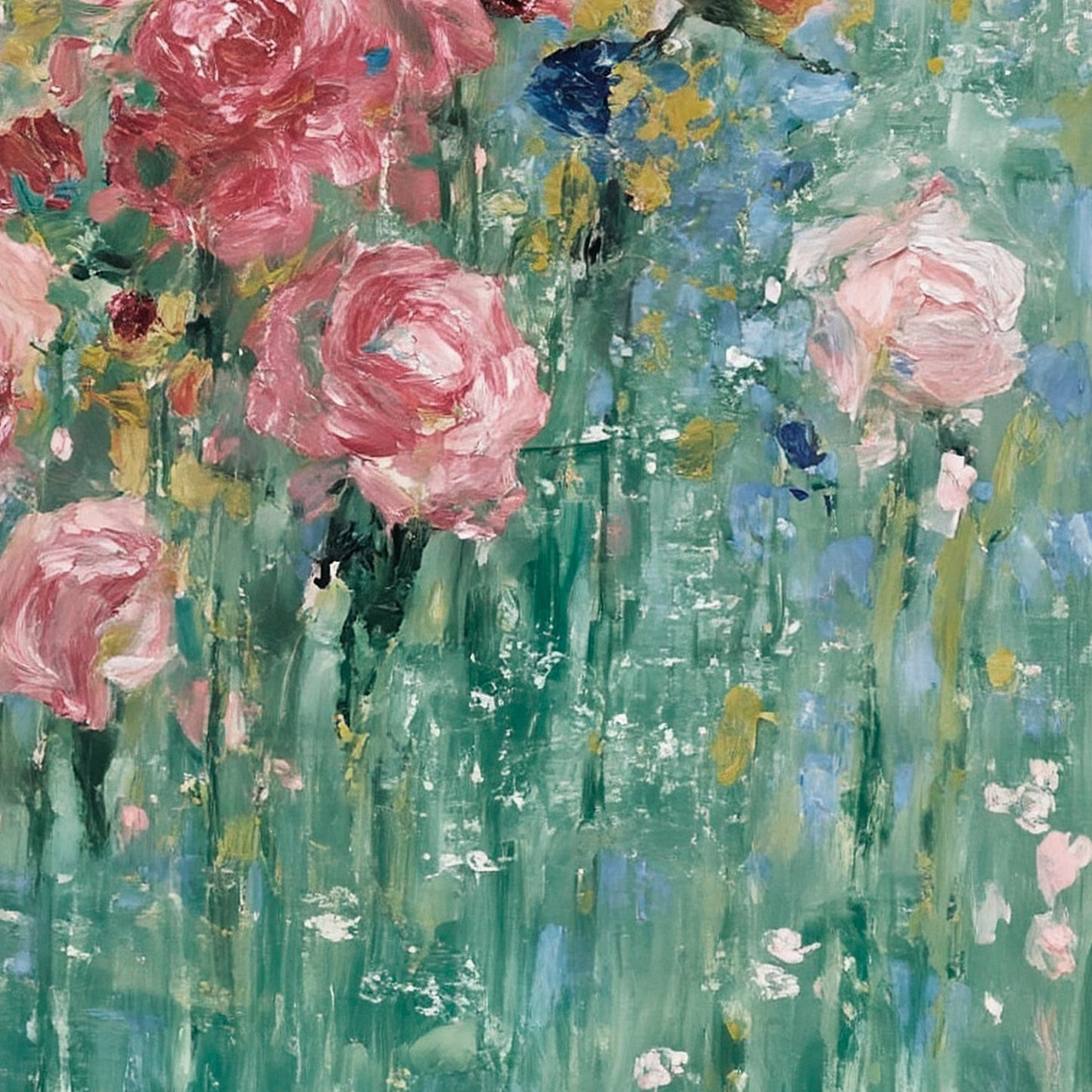 "Rose Garden" modern abstract wall art, hand-painted oil painting.