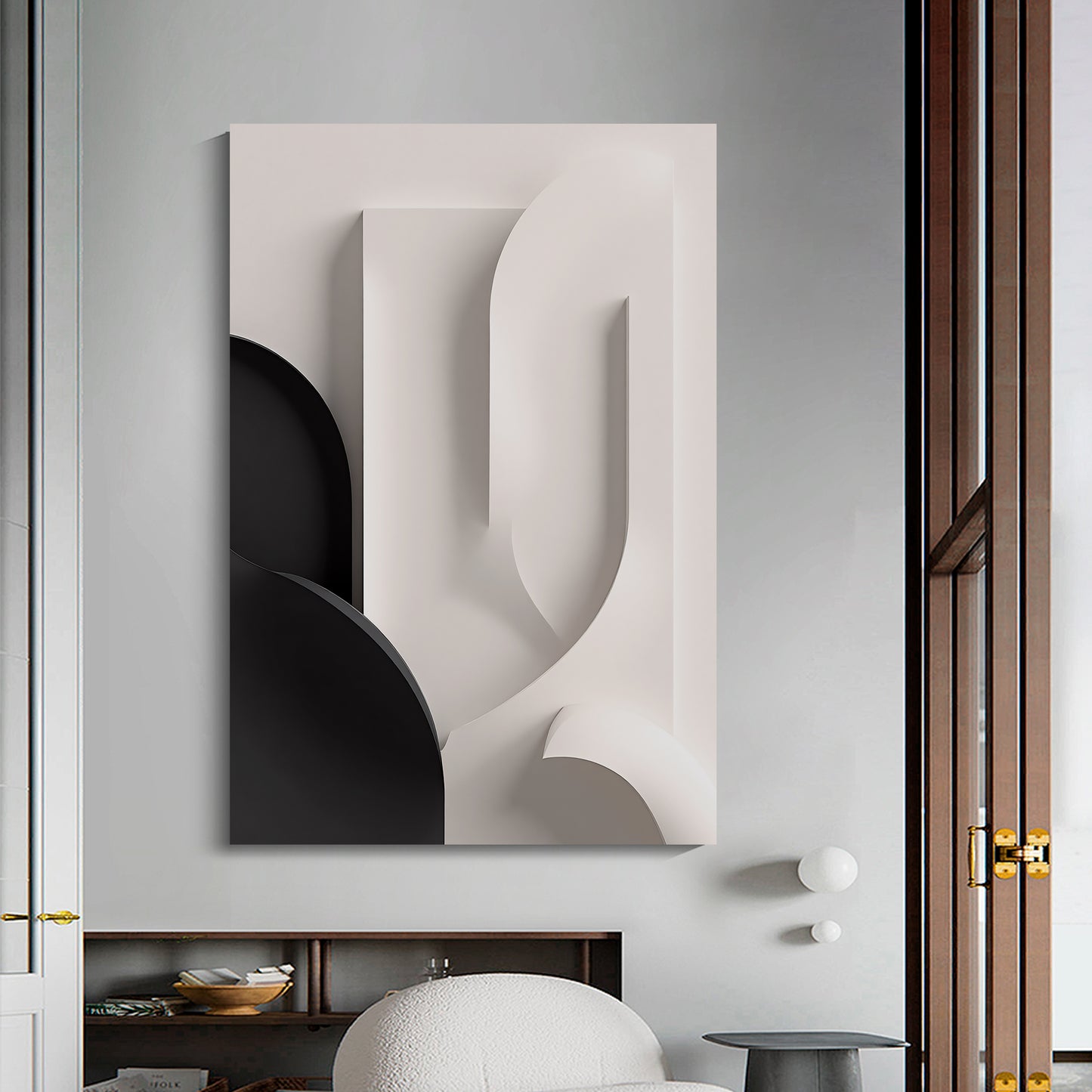 Beige and black Wall Sculptures, 3D Wood Wall Art, Minimalist Wall Hanging Home Decor