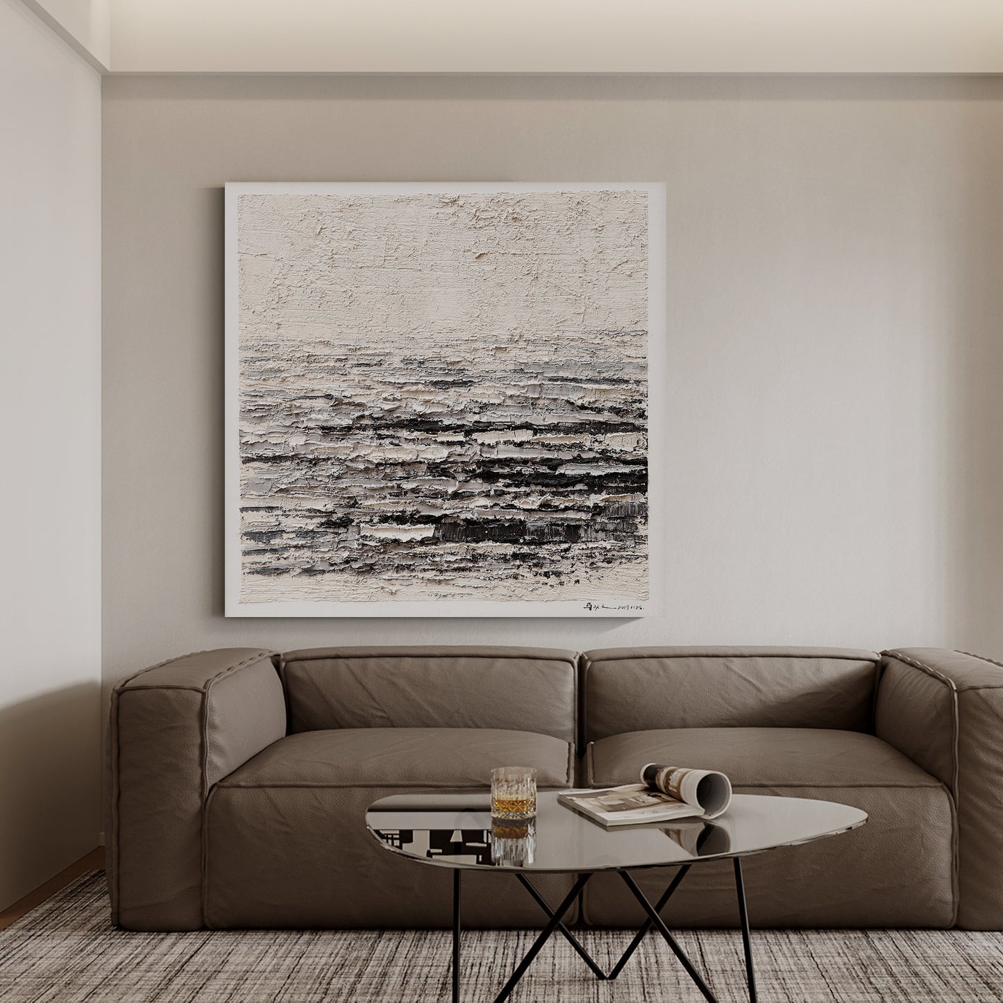 Black and white abstract thick texture painting