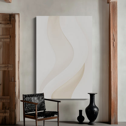 Beige and white wall sculptures, 3D wooden wall art, simple wall-mounted home decoration.