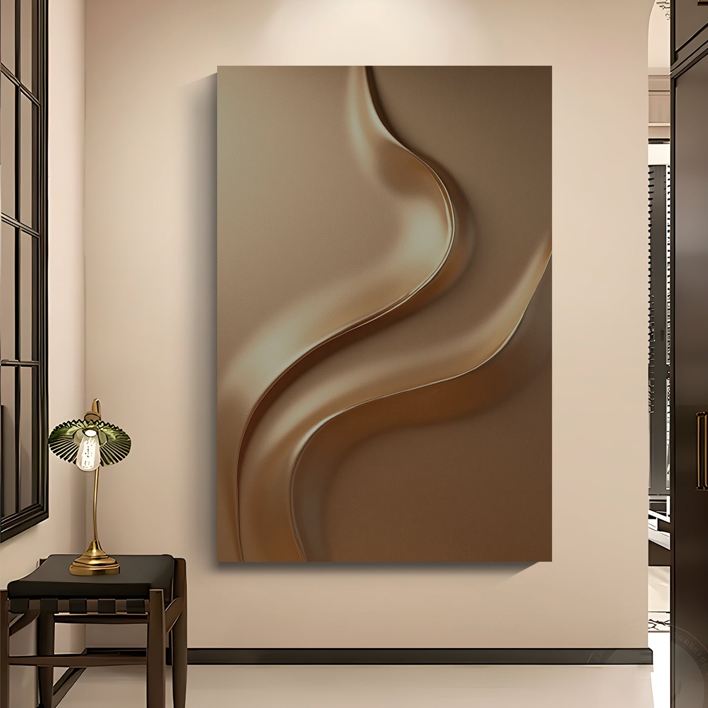 Light brown wall sculpture, 3D wooden wall art, simple wall-mounted home decoration.