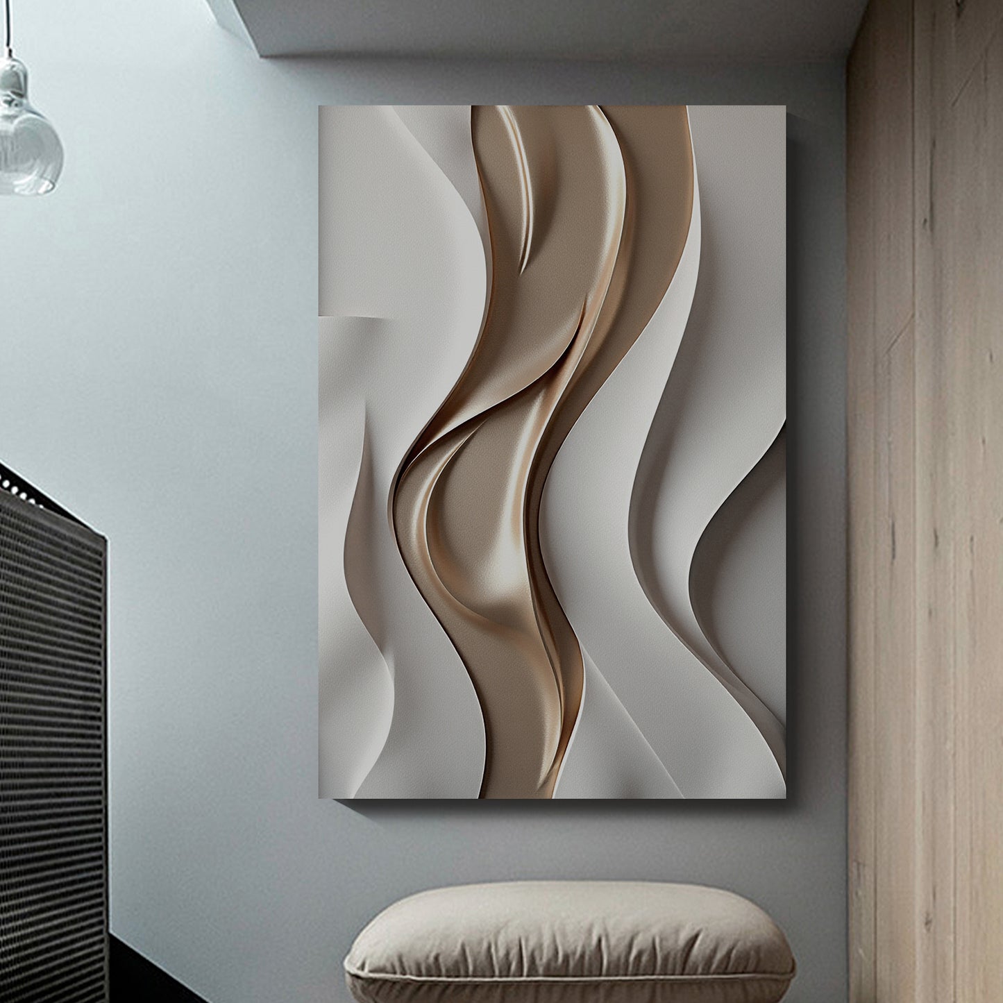 Beige and brown wall sculptures, 3D wooden wall art, simple wall-hung home decoration.