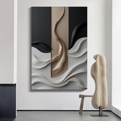 Beige, black and brown wall sculptures, 3D wooden wall art, simple wall-hung home decoration.