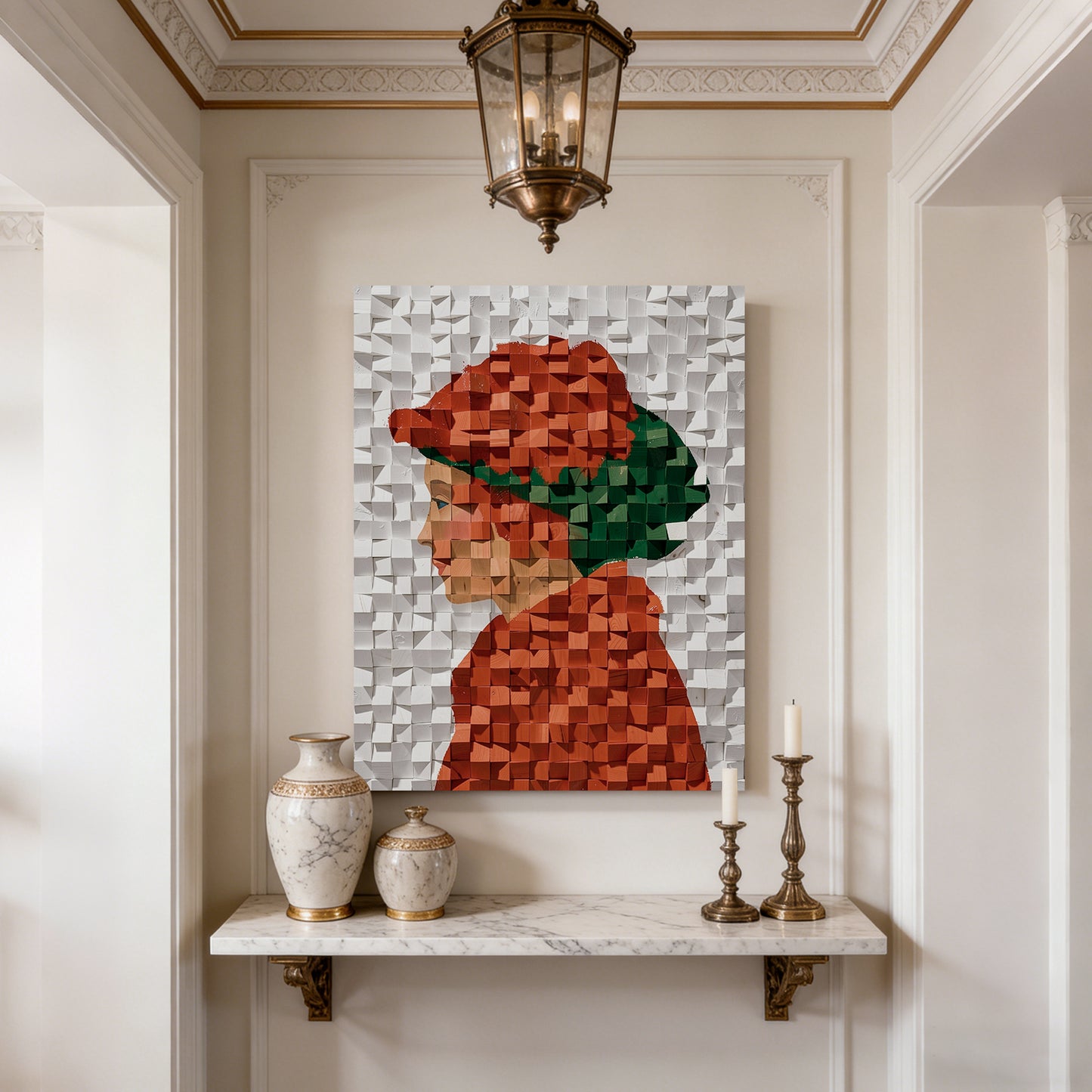 Modern Wooden Wall Art 3D Wood Wall Decor for Living Room:Portrait Lady with Hat