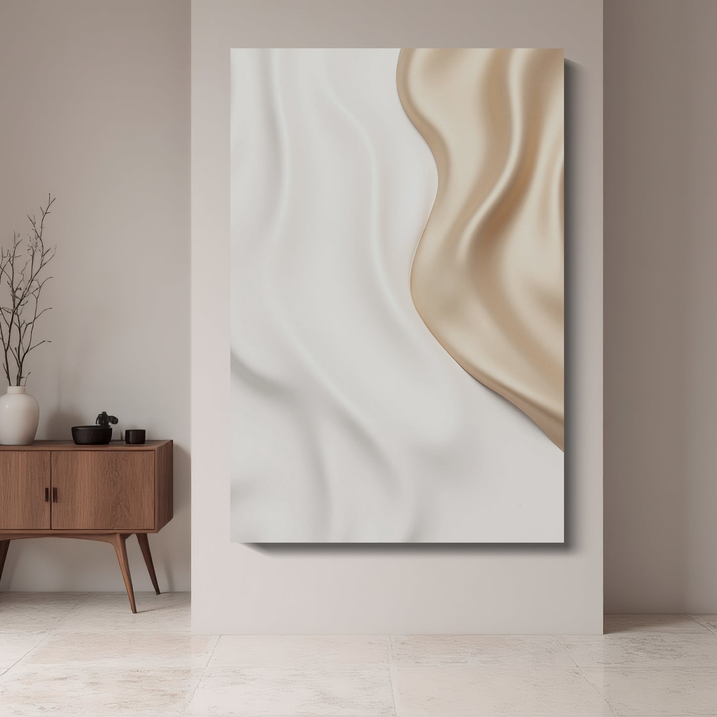 Beige and white wall sculptures, 3D wooden wall art, simple wall-mounted home decoration.