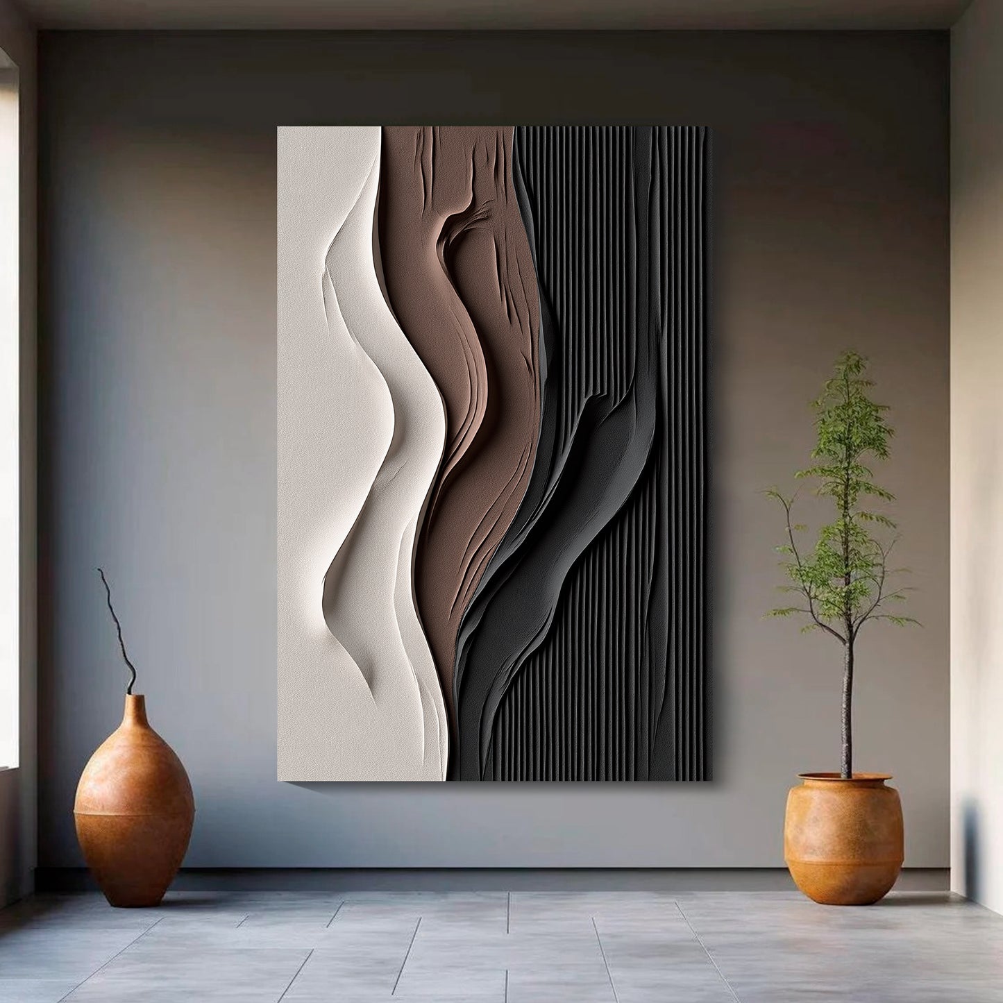 Beige and Brown Black Wall Sculptures, 3D Wood Wall Art, Minimalist Wall Hanging Home Decor